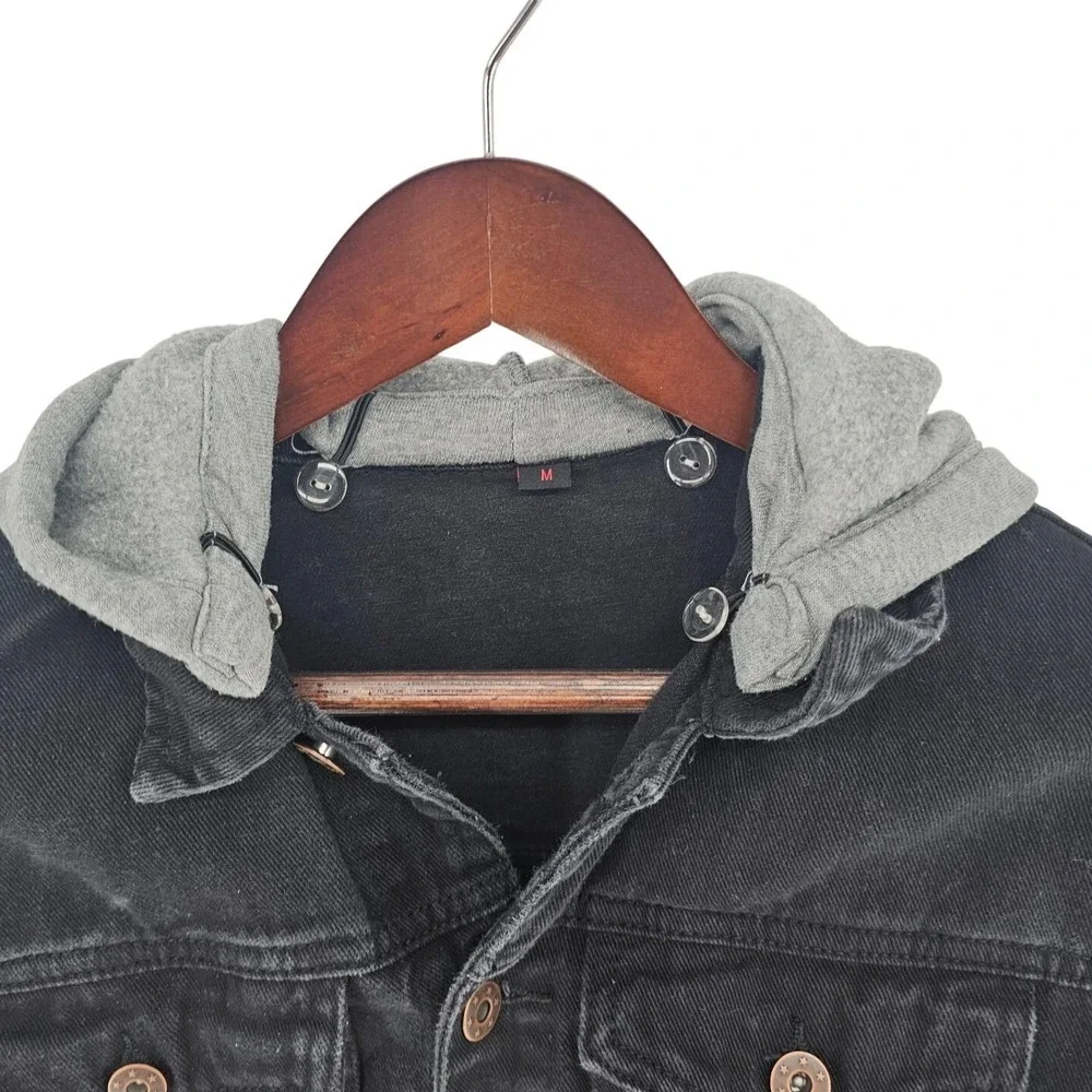 Maximos USA by R&B Denim Jacket Mens‎ Black Trucker Jean Jacket Detachable Hood